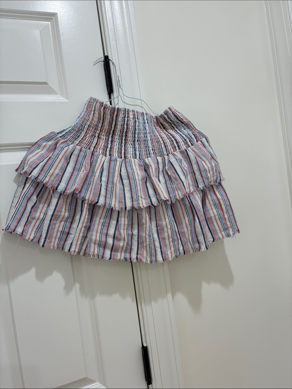 SHEIN Striped Smocked Tiered Mini Skirt - Blue/Pink/White